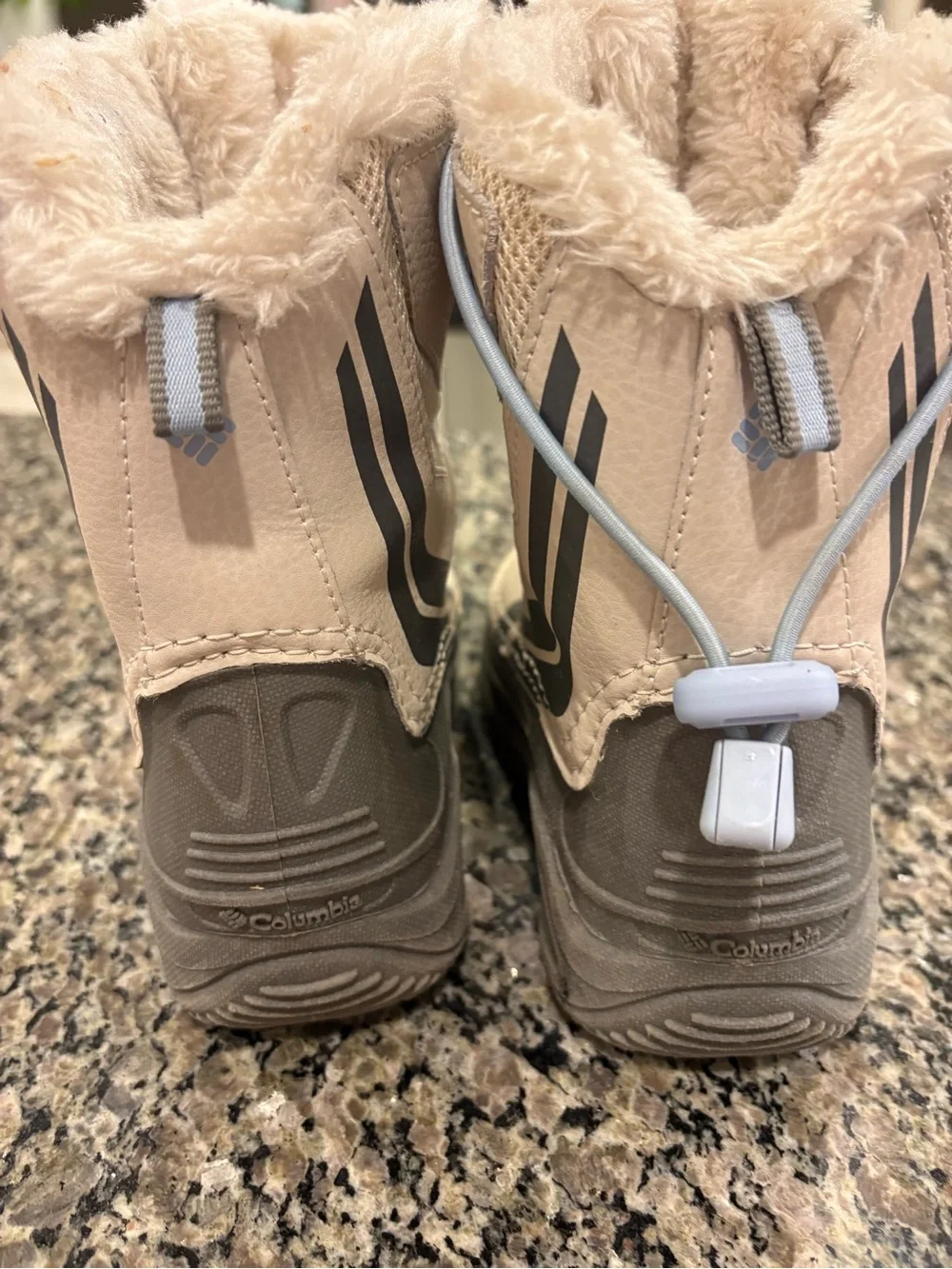 COLUMBIA YOUTH BUGABOOT PLUS V OMNI-HEAT CREAM BLUE SNOW BOOTS